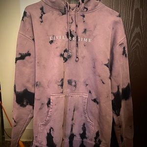 Civil Regime purple and black tie dye hoodie with ivory embroidered flowers